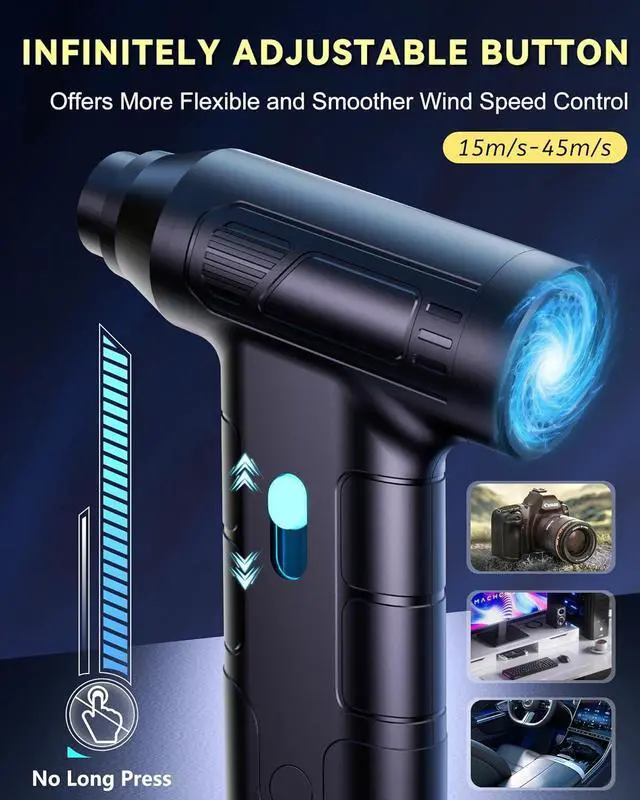 Alt view image 5 of 7 - Electric Air Duster - 150000RPM 2-in-1 Compressed Air for PC Keyboard Cleaner Stepless Speed Blower for Car and Home Rechargeable Replaces Canned Air