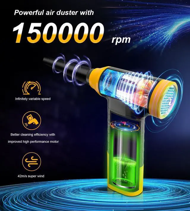 Alt view image 2 of 7 - Cordless Electric Compressed Air Duster - 150000 MRP Electric air Blower for Cleaning Keyboard PC Cameras Electric Air Pump for Inflatable Cushions Air Mattress Beds Boats Swimming Ring