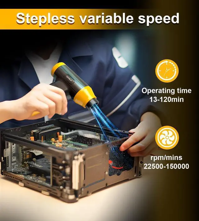 Alt view image 3 of 7 - Cordless Electric Compressed Air Duster - 150000 MRP Electric air Blower for Cleaning Keyboard PC Cameras Electric Air Pump for Inflatable Cushions Air Mattress Beds Boats Swimming Ring
