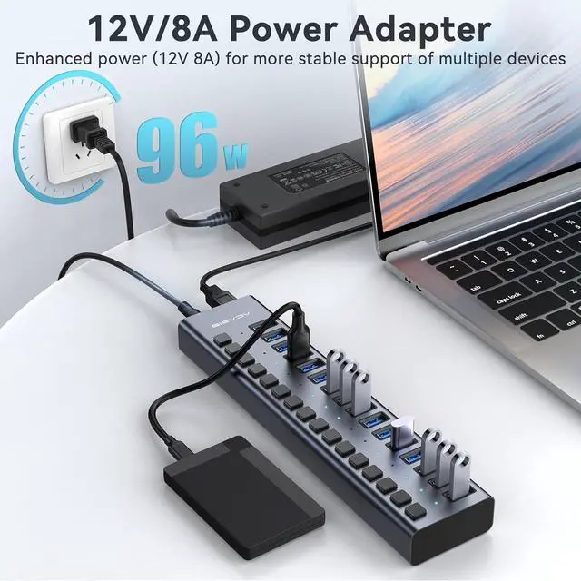 Alt view image 5 of 7 - Powered USB 3.1 Hub 16 Ports USB 3.1 Hub with 10Gbps Data SpeedAluminum Housing USB Hub Powered with 96W Power Adapter USB Hub for PC/Laptop Computer Flash Drive Printer Camera