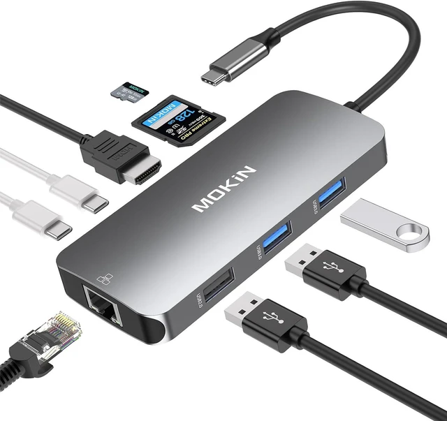 Main image of MOKiN USB C Hub Multiport Adapter for MacBook/Dell/HP, 9 IN 1 USB C Dongle Laptop Docking Station with 4K HDMI, Ethernet, 3 USB Ports, 100W PD Charging, SD/TF Card Reader