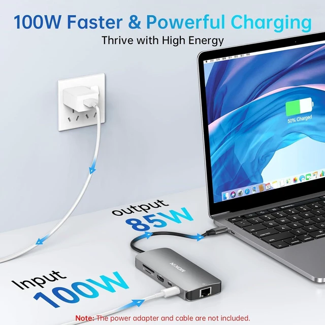 Alt view image 4 of 7 - MOKiN USB C Hub Multiport Adapter for MacBook/Dell/HP, 9 IN 1 USB C Dongle Laptop Docking Station with 4K HDMI, Ethernet, 3 USB Ports, 100W PD Charging, SD/TF Card Reader
