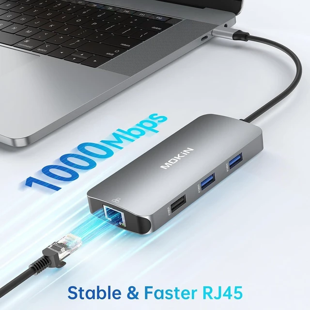 Alt view image 7 of 7 - MOKiN USB C Hub Multiport Adapter for MacBook/Dell/HP, 9 IN 1 USB C Dongle Laptop Docking Station with 4K HDMI, Ethernet, 3 USB Ports, 100W PD Charging, SD/TF Card Reader
