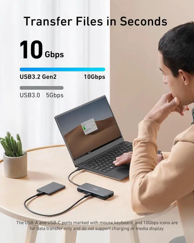 Alt view image 3 of 7 - 555 USB-C Hub (8-in-1) with 85W Power Delivery 4K 60Hz HDMI Port 10Gbps USB C and 2 A Data Ports Ethernet microSD SD Card Reader for MacBook Pro More