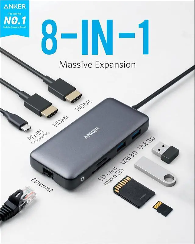 Alt view image 2 of 7 - Laptop Docking Station Dual Monitor 8-in-1 USB C Hub 4K Dual Monitor with 2 HDMI 1 Gbps Ethernet Hub 100W Power Delivery SD Card Reader for MacBook Pro XPS and More
