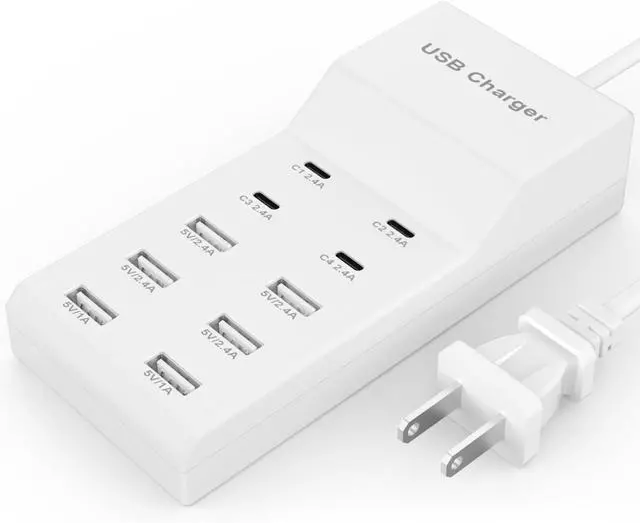Main image of USB Charging Station for Multiple Devices USB Wall Charger Power Hub Strip Smart Plug Charging Dock Desktop Charge Block 4 USB C 6 USB A Ports Compatible with iPhone 15/iPad/iPod/Galaxy S Smart Phones