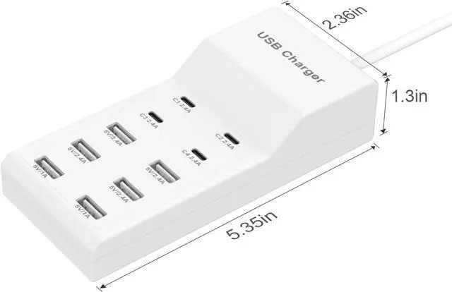 Alt view image 3 of 7 - USB Charging Station for Multiple Devices USB Wall Charger Power Hub Strip Smart Plug Charging Dock Desktop Charge Block 4 USB C 6 USB A Ports Compatible with iPhone 15/iPad/iPod/Galaxy S Smart Phones