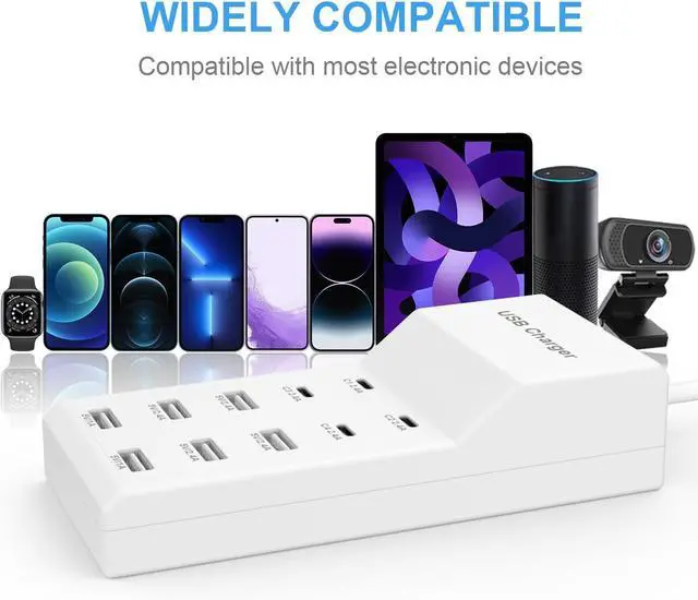 Alt view image 5 of 7 - USB Charging Station for Multiple Devices USB Wall Charger Power Hub Strip Smart Plug Charging Dock Desktop Charge Block 4 USB C 6 USB A Ports Compatible with iPhone 15/iPad/iPod/Galaxy S Smart Phones