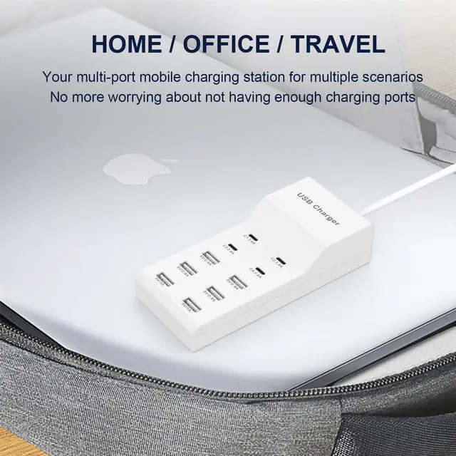 Alt view image 6 of 7 - USB Charging Station for Multiple Devices USB Wall Charger Power Hub Strip Smart Plug Charging Dock Desktop Charge Block 4 USB C 6 USB A Ports Compatible with iPhone 15/iPad/iPod/Galaxy S Smart Phones