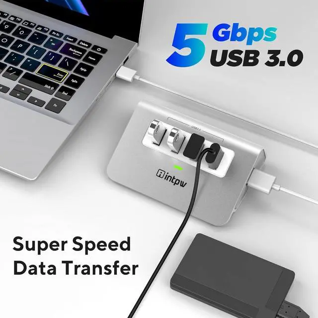 Alt view image 2 of 7 - USB 3.0 Hub Aluminum 4 Port USB Data Hub 3.0 Multi USB Port Expander Dongle USB Extension Multiport Adapter with 3.3ft Cable USB Splitter for Laptop PC/Xbox/Flash Drive/Printer/Camera/Keyborad/Mouse
