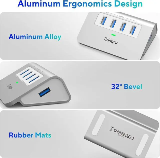 Alt view image 4 of 7 - USB 3.0 Hub Aluminum 4 Port USB Data Hub 3.0 Multi USB Port Expander Dongle USB Extension Multiport Adapter with 3.3ft Cable USB Splitter for Laptop PC/Xbox/Flash Drive/Printer/Camera/Keyborad/Mouse