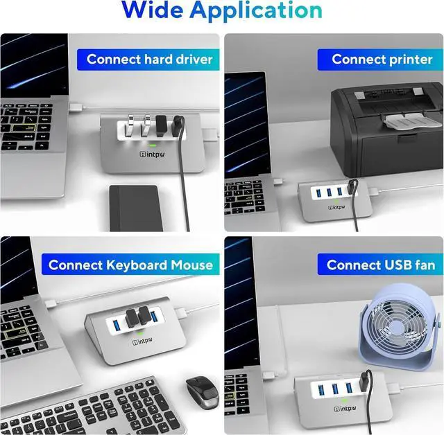 Alt view image 6 of 7 - USB 3.0 Hub Aluminum 4 Port USB Data Hub 3.0 Multi USB Port Expander Dongle USB Extension Multiport Adapter with 3.3ft Cable USB Splitter for Laptop PC/Xbox/Flash Drive/Printer/Camera/Keyborad/Mouse