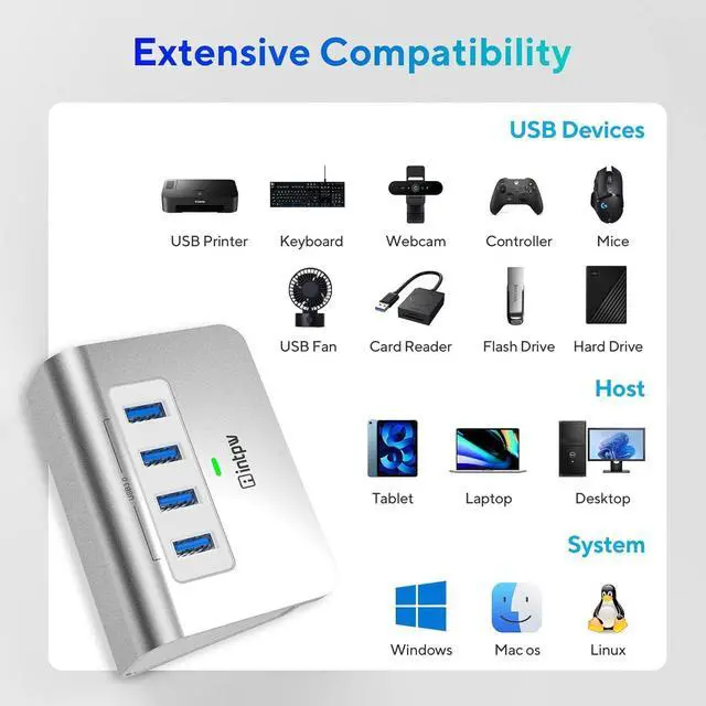 Alt view image 7 of 7 - USB 3.0 Hub Aluminum 4 Port USB Data Hub 3.0 Multi USB Port Expander Dongle USB Extension Multiport Adapter with 3.3ft Cable USB Splitter for Laptop PC/Xbox/Flash Drive/Printer/Camera/Keyborad/Mouse