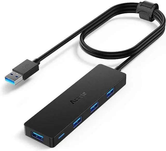 Main image of USB Hub 3.0 Splitter with 4ft Extension Long Cable Cord 4-Port Ultra-Slim Multiport Expander for Desktop Computer PC Laptop Chromebook Mac Mini iMac PS4 Flash Drive Data and More