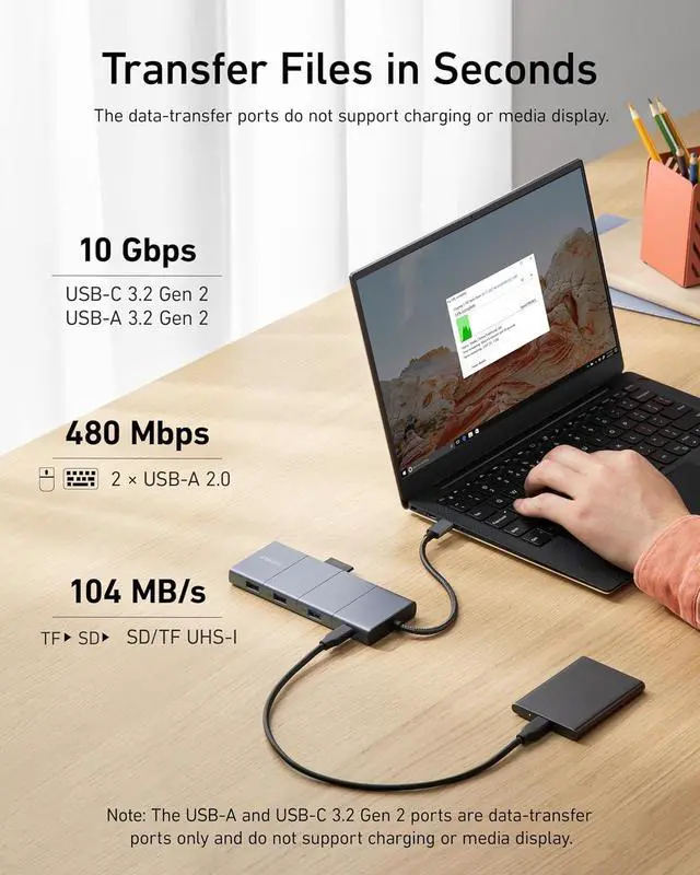 Alt view image 3 of 7 - USB C Hub 11-in-1 Docking Station Dual Monitor 10 Gbps USB-C and USB-A Data Ports 4K HDMI and DisplayPort 100W Power Delivery 2 Data Ports Ethernet for XPS and More