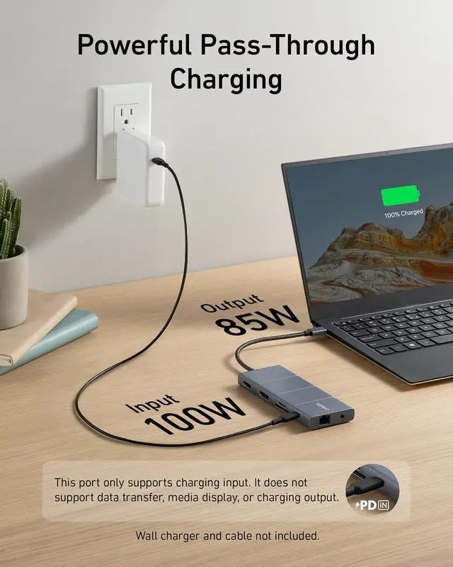 Alt view image 6 of 7 - USB C Hub 11-in-1 Docking Station Dual Monitor 10 Gbps USB-C and USB-A Data Ports 4K HDMI and DisplayPort 100W Power Delivery 2 Data Ports Ethernet for XPS and More