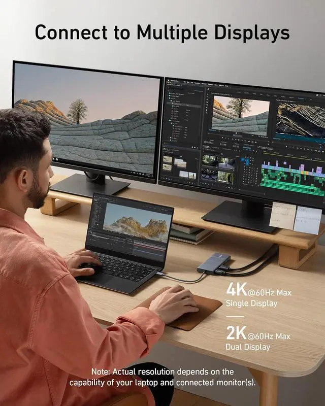Alt view image 7 of 7 - USB C Hub 11-in-1 Docking Station Dual Monitor 10 Gbps USB-C and USB-A Data Ports 4K HDMI and DisplayPort 100W Power Delivery 2 Data Ports Ethernet for XPS and More