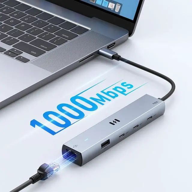 Alt view image 6 of 7 - Selore 10Gbps USB C Hub Multiport Adapter Ethernet Adapter with 4K@60Hz HDMI Gigabit Ethernet 3 USB C Ports 100W PD USBC Dongle for MacBook Pro Air iPad HP  etc