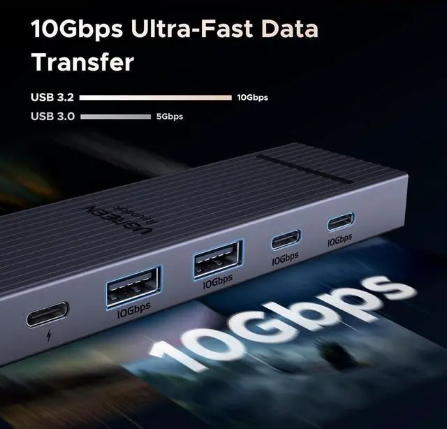 Alt view image 4 of 7 - Revodok Pro USB-C Hub 6 in 1 10Gbps 4K 60Hz HDMI 100W Power Delivery for MacBook Pro/Air iPad Pro Thinkpad Rog Ally and More.