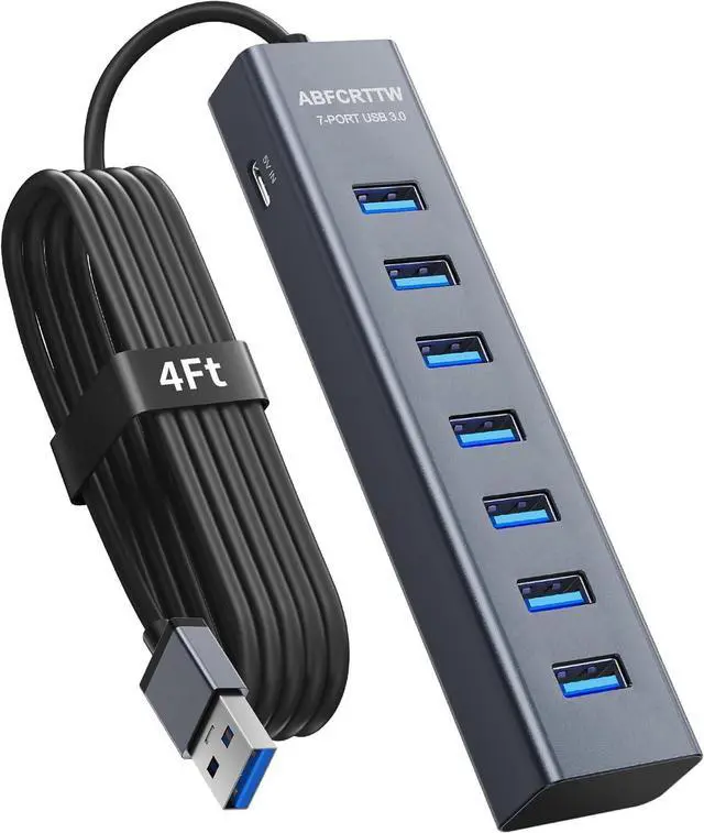 Main image of 4Ft 7-Port USB 3.0 Hub for Desktop - Aluminium USB Extender Hub 5Gbps USB Multiport Adapter USB Splitter USB Hub Long Cable for Desktop PC Flash Drive Mobile HDD Windows/XPS 1.2m