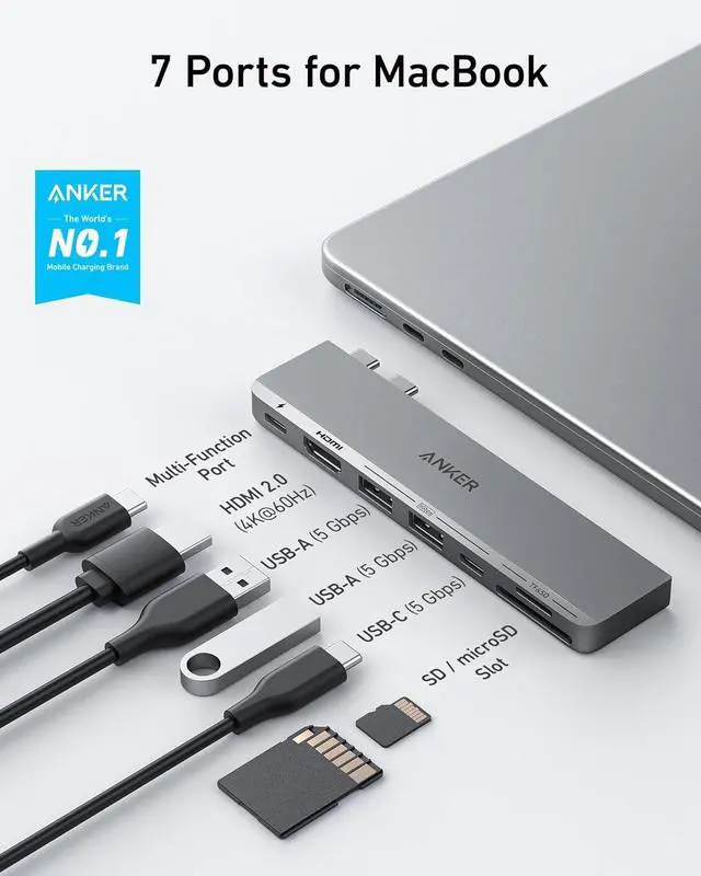 Alt view image 2 of 6 - USB C Hub for MacBook 7-in-2 with 4K HDMI Compatible with Thunderbolt 4 1 Type C and 2 USB A Data Ports for MacBookPro 13 Inch MacBookAir M1 / M2 and More