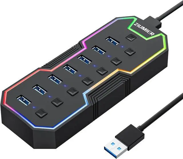 Main image of USB 3.0 Hub 7 Ports USB Expander with RGB LED Strip for MacBook Mac Pro Mac mini iMac Surface Pro XPS PC Flash Drive Mobile HDD