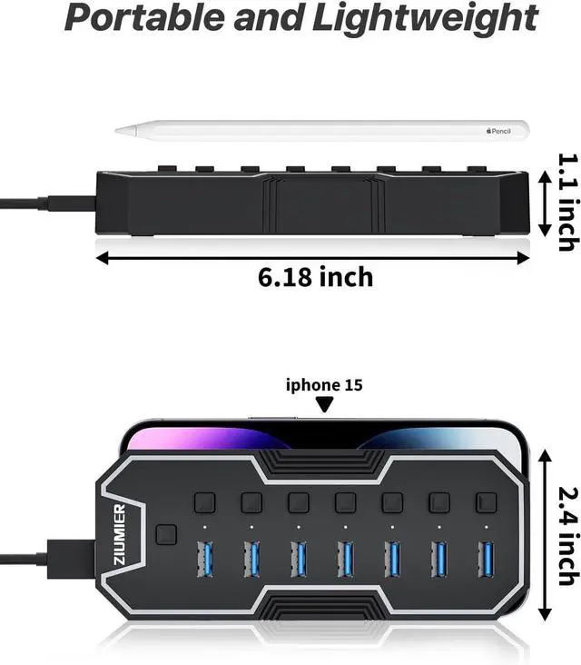 Alt view image 6 of 7 - USB 3.0 Hub 7 Ports USB Expander with RGB LED Strip for MacBook Mac Pro Mac mini iMac Surface Pro XPS PC Flash Drive Mobile HDD