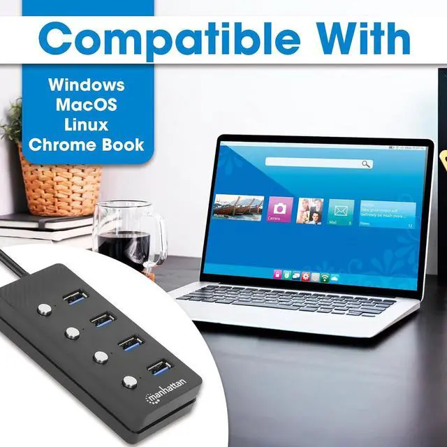 Alt view image 5 of 7 - 4 Port USB Extension Cable Hub with (5ft Long Cord)  USB 3.2 Powered USB Splitter On/Off Switches  USB Extender/Multiport Adapter for Desktop Computer Laptop PC Accessories