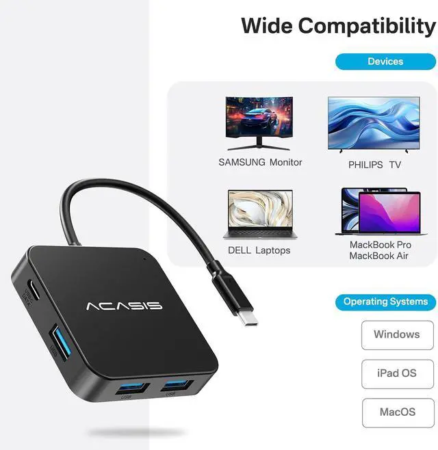 Alt view image 5 of 5 - USB C Hub 10Gbps Multiport Adapter with 4K 60Hz HDMI 100W Power Delivery 3 USB A3.2+1 USB-C 3.1 Data Port USB C to HDMI Adapter for MacBook   Surface iPad PRO XPS(Black)