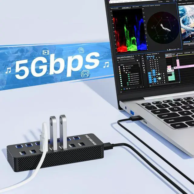Alt view image 6 of 7 - USB Hub 3.0 7 Port USB Data Hub Splitter with LED Individual On/Off Switches and Lights 5Gbps High Speed USB Port Expander for MacBook Mac Pro Mac Mini iMac Surface Pro XPS PC