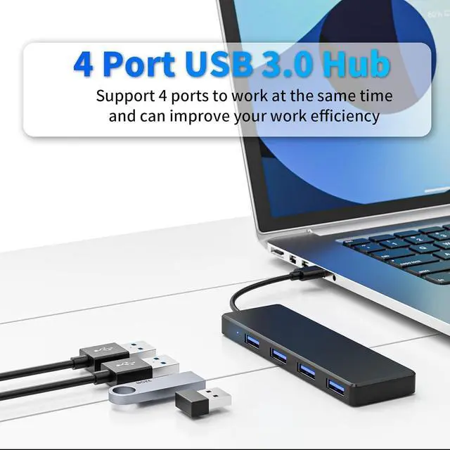 Alt view image 2 of 7 - USB 3.0 Hub 4 Ports USB A Splitter Ultra Slim Mini USB Expander Multiple USB Hub for Laptop PC Xbox Flash Drive HDD Console Printer Camera Keyborad Mouse and More