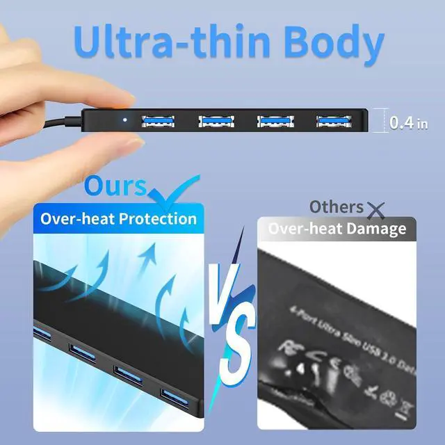 Alt view image 5 of 7 - USB 3.0 Hub 4 Ports USB A Splitter Ultra Slim Mini USB Expander Multiple USB Hub for Laptop PC Xbox Flash Drive HDD Console Printer Camera Keyborad Mouse and More