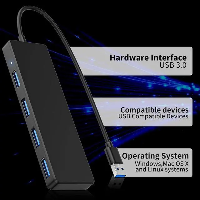 Alt view image 7 of 7 - USB 3.0 Hub 4 Ports USB A Splitter Ultra Slim Mini USB Expander Multiple USB Hub for Laptop PC Xbox Flash Drive HDD Console Printer Camera Keyborad Mouse and More