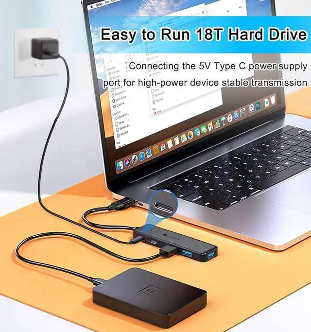 Alt view image 3 of 7 - VIENON USB 3.0 Hub (5 in 1) USB C Hub USB C to USB 3.0 Hub Adapter with USB C Power/Data Ports USB Extender USB A&C Docking Station for Laptop PC MacBook  HP PS4/5 SSD and More