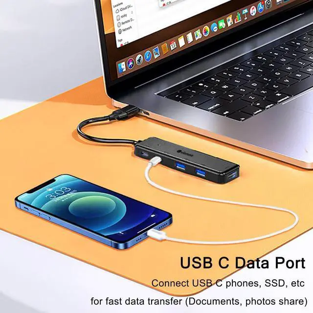 Alt view image 4 of 7 - VIENON USB 3.0 Hub (5 in 1) USB C Hub USB C to USB 3.0 Hub Adapter with USB C Power/Data Ports USB Extender USB A&C Docking Station for Laptop PC MacBook  HP PS4/5 SSD and More