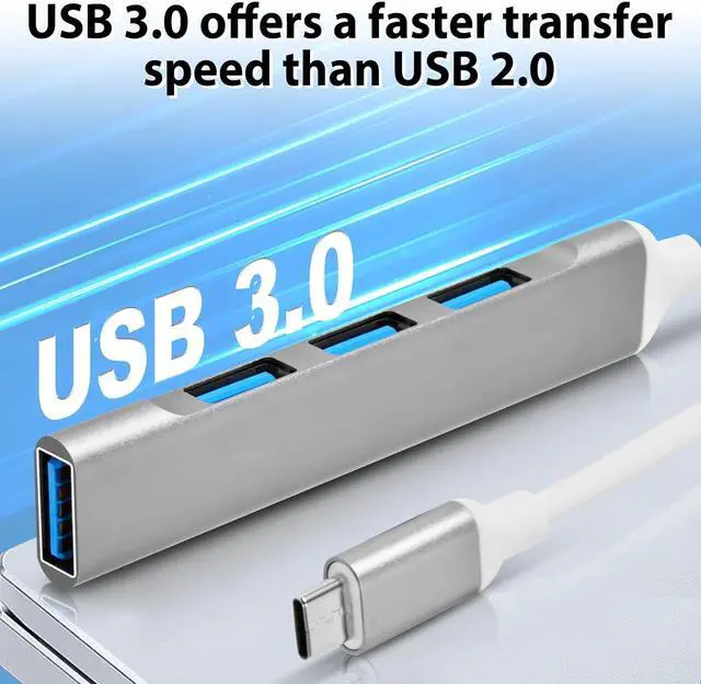 Alt view image 5 of 6 - 4 Ports USB C to USB Hub Aluminum Type C to USB A 3.0 Adapter Plug and Play USB Extender for MacBook Pro/Air Laptop Keyboard and Mouse