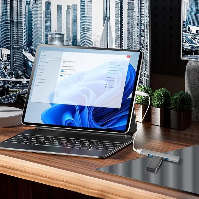 Alt view image 6 of 6 - 4 Ports USB C to USB Hub Aluminum Type C to USB A 3.0 Adapter Plug and Play USB Extender for MacBook Pro/Air Laptop Keyboard and Mouse