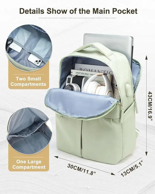 Alt view image 3 of 6 - Laptop Backpack for Women Gym Backpack Casual Daypack Backpacks Travel Backpack for Traveling on Airplane Work Backpack for Men Lightweight Computer Backpack College Teacher Backpack Bag Green