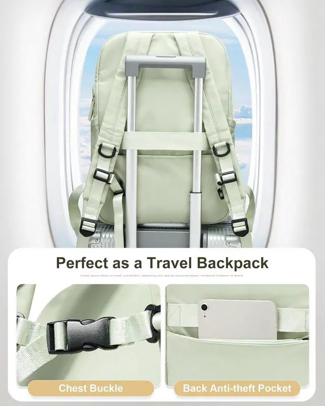 Alt view image 4 of 6 - Laptop Backpack for Women Gym Backpack Casual Daypack Backpacks Travel Backpack for Traveling on Airplane Work Backpack for Men Lightweight Computer Backpack College Teacher Backpack Bag Green