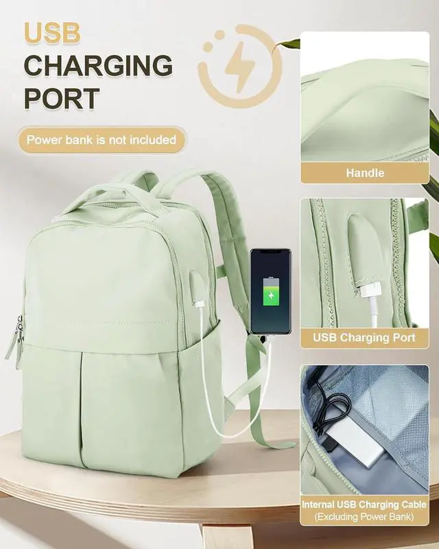 Alt view image 2 of 6 - Laptop Backpack for Women Gym Backpack Casual Daypack Backpacks Travel Backpack for Traveling on Airplane Work Backpack for Men Lightweight Computer Backpack College Teacher Backpack Bag Green
