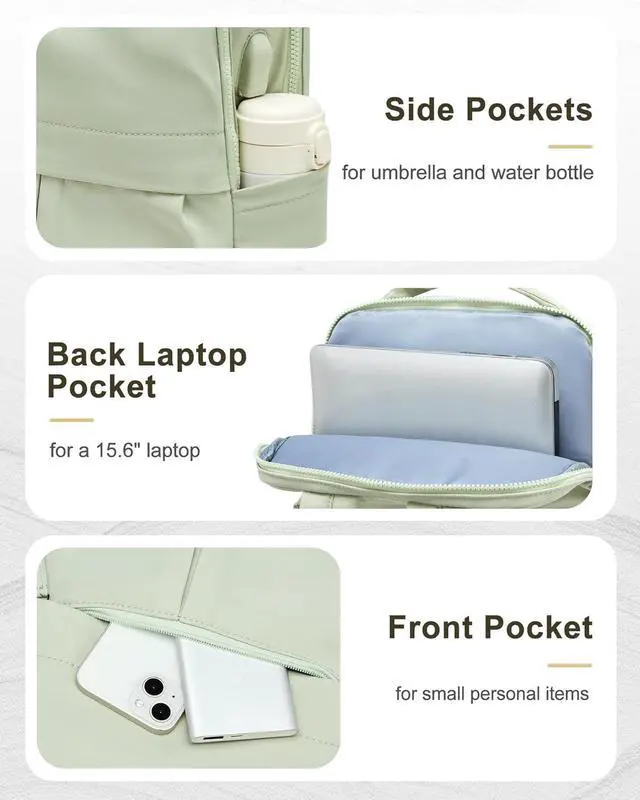 Alt view image 5 of 6 - Laptop Backpack for Women Gym Backpack Casual Daypack Backpacks Travel Backpack for Traveling on Airplane Work Backpack for Men Lightweight Computer Backpack College Teacher Backpack Bag Green