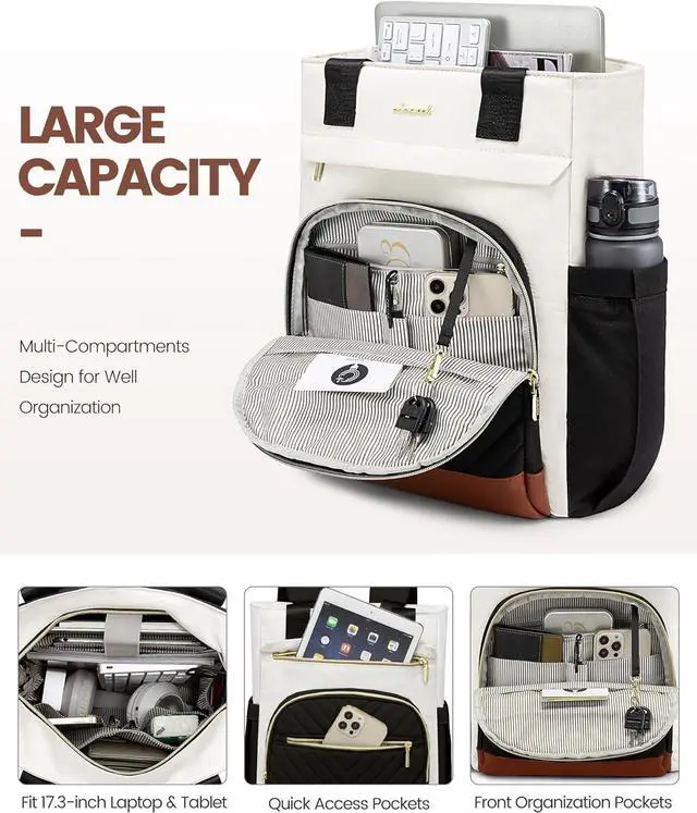 Alt view image 3 of 6 - Laptop Backpack for Women 15.6 Inch Work Laptop Bag Teacher Nurse Backpack Wide Open Travel Tote Backpack Purse Business Computer Daypack