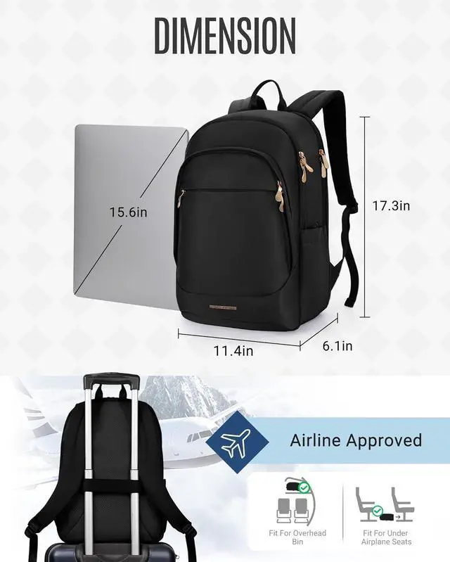 Alt view image 3 of 7 - Travel Backpack for Women 15.6 Inch Laptop Backpack with USB Charging Hole Water Resistant College Bookbag Large Capacity Black Computer Backpacks for Work Black