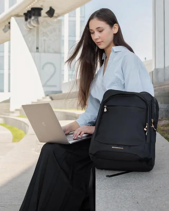 Alt view image 7 of 7 - Travel Backpack for Women 15.6 Inch Laptop Backpack with USB Charging Hole Water Resistant College Bookbag Large Capacity Black Computer Backpacks for Work Black
