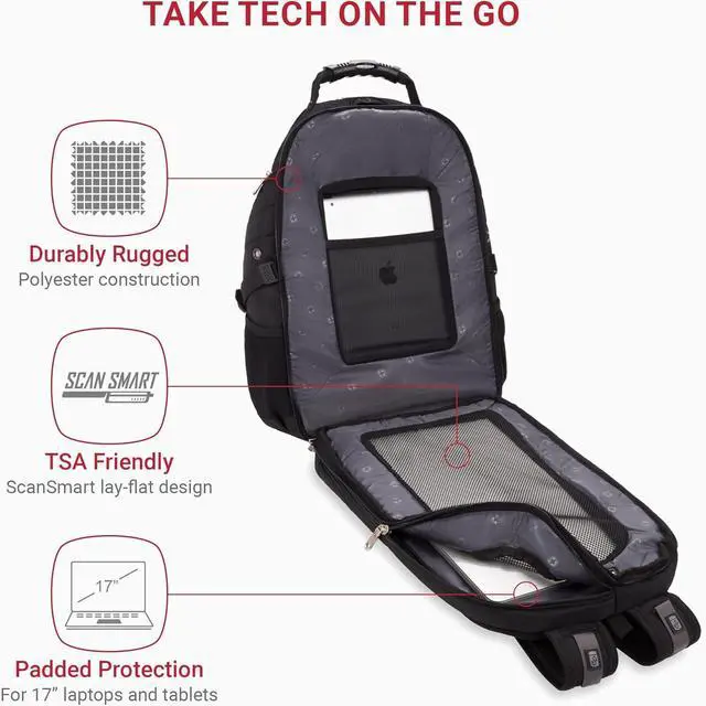 Alt view image 2 of 6 - SwissGear 1900 Scansmart TSA 17 Laptop Backpack, Black, 19-Inch
