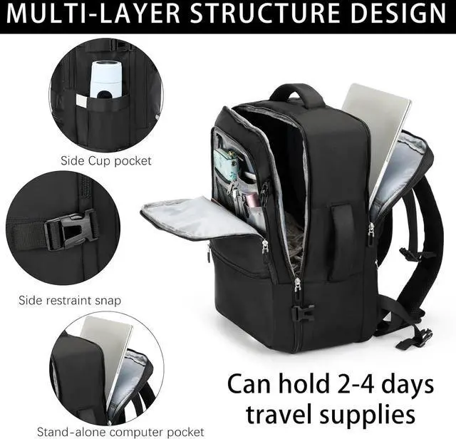 Alt view image 4 of 7 - Travel Laptop Backpack Extra Large High School College Backpacks Flight Approved Daypack Business Bag Fit 17.3 inch Laptop for Men Women (Black)