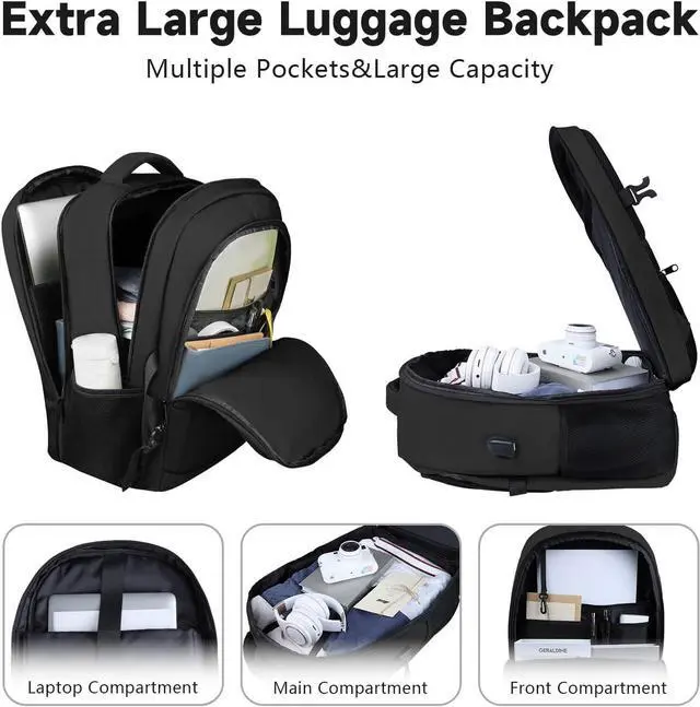 Alt view image 4 of 7 - Travel Backpack Large Carry on Backpack 17 Inch Laptop Bag Big Sturdy TSA-Friendly with USB Port College School Rucksack Bag Gifts for Him Men Women Black