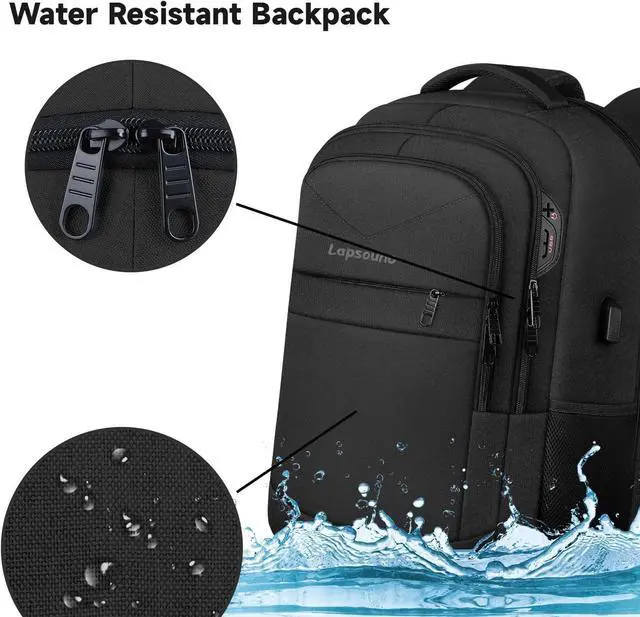 Alt view image 7 of 7 - Travel Backpack Large Carry on Backpack 17 Inch Laptop Bag Big Sturdy TSA-Friendly with USB Port College School Rucksack Bag Gifts for Him Men Women Black