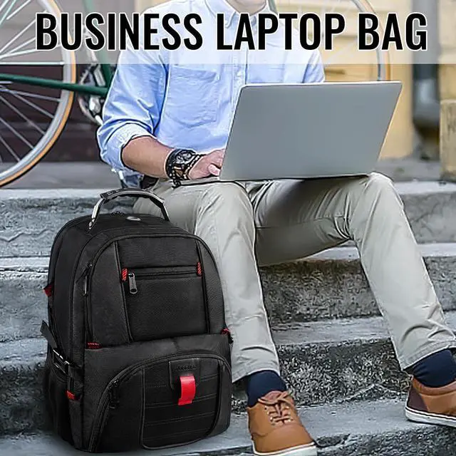 Alt view image 4 of 7 - 18.4 Laptop Large Backpacks Fit Most 18 Inch Laptop with USB Charger Port TSA Friendly Flight Approved Weekend Carry on Backpack with Luggage Strap for Men and Women Black