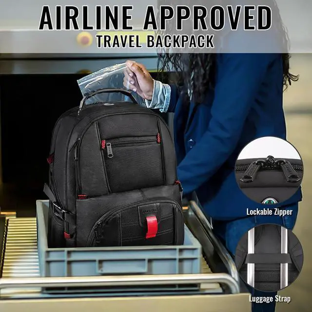 Alt view image 5 of 7 - 18.4 Laptop Large Backpacks Fit Most 18 Inch Laptop with USB Charger Port TSA Friendly Flight Approved Weekend Carry on Backpack with Luggage Strap for Men and Women Black